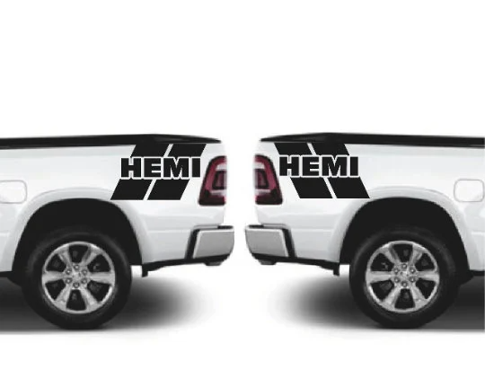 Set of 2 Custom HEMI Text with stripes Fits Dodge RAM SRT 1500 Performance Sport Decal