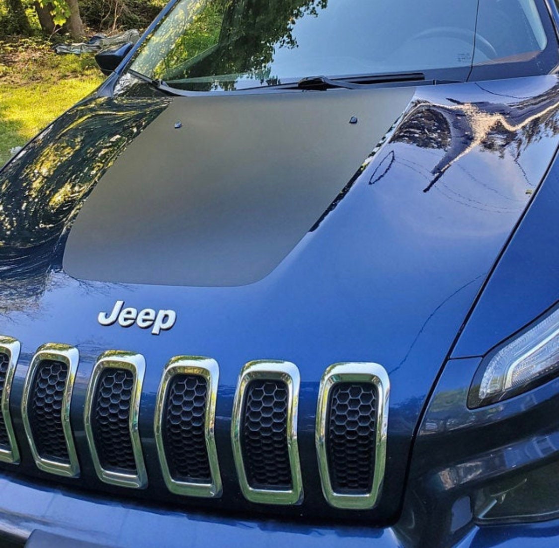 MATTE BLACK - 2014-2018 Jeep Cherokee Trailhawk Front Hood Graphic Decal Blackout