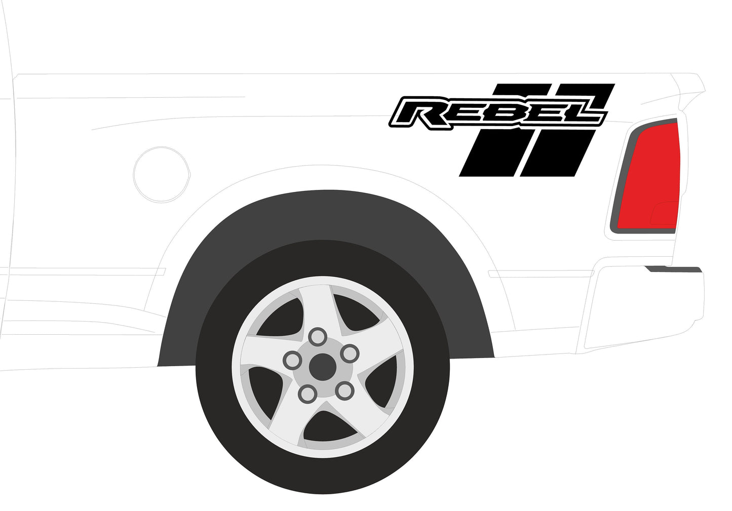 Red - Set of 2 Custom Rebel Text with stripes Dodge RAM SRT 1500 Performance Full Sport Decal