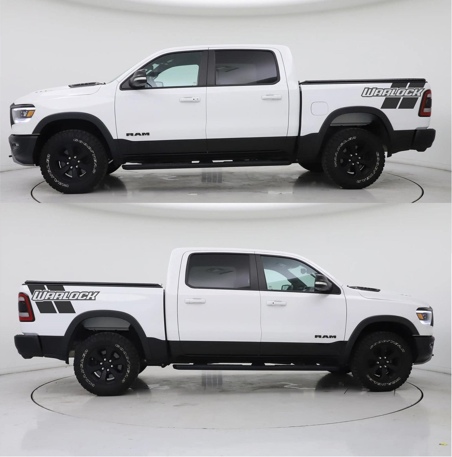 Set of 2 Custom WARLOCK Text with stripes Dodge RAM SRT 1500 Performance Full Sport Decal