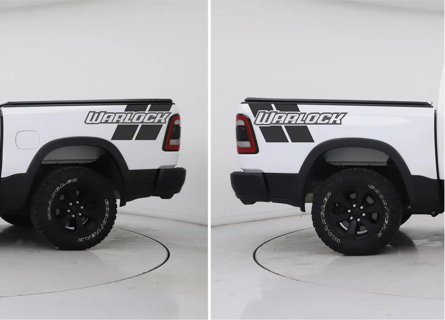 Set of 2 Custom WARLOCK Text with stripes Dodge RAM SRT 1500 Performance Full Sport Decal