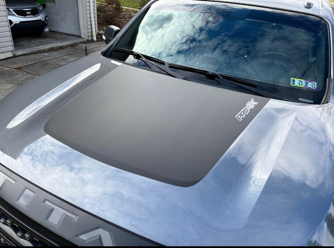 MATTE BLACK - PRO4X cut-out - 2017 to 2021 Nissan Titan Hood Graphic Blackout