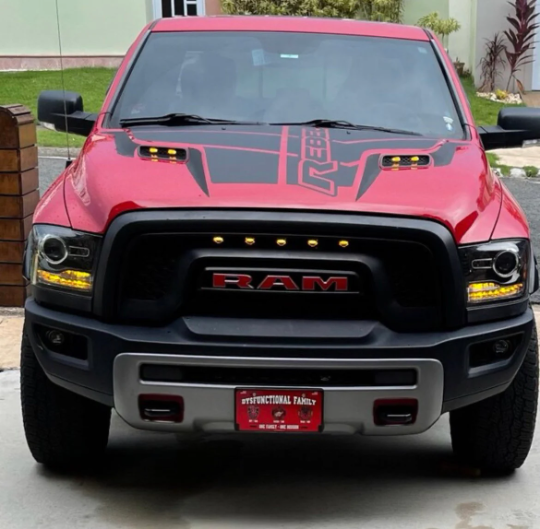 PASSENGER SIDE ONLY 2009-2019 Custom Rebel Text & Stripes Dodge RAM SRT 1500 Performance Full Sport Hood Decal