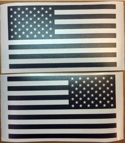 USA America Flag Decals Left & Right Set - Matte BLACK - 5” Wide Dodge RAM;Ford