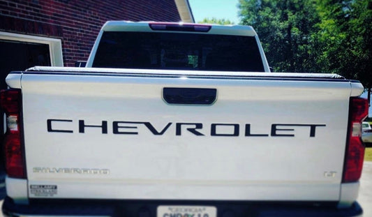 MATTE BLACK - 2019-2022 Chevrolet Silverado or Colorado Trunk Word Decal Graphic Insert Inlays