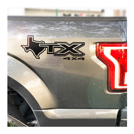 GLOSS BLACK - Set of 2 - Ford F-150 F-250-Dodge-RAM-Chevrolet Texas 4x4 Graphic Sticker Each Bedside Decal