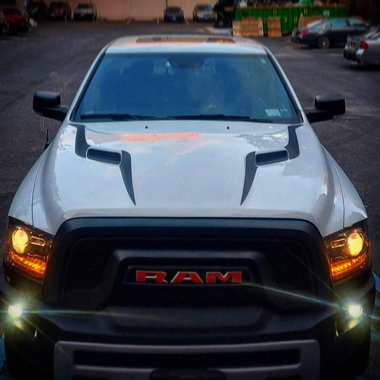 MATTE BLACK - 2017 - 2019 Dodge Ram 1500 Rebel Hood inlay Decal Stripe