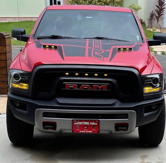 Matte Black - Custom Rebel Text & Stripes 2009-2019 Dodge RAM SRT 1500 Performance Full Sport Hood Decal