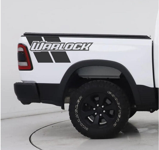 Matte Black Passenger Side only! - Custom WARLOCK Text with stripes Dodge RAM SRT 1500 Performance Full Sport Decal